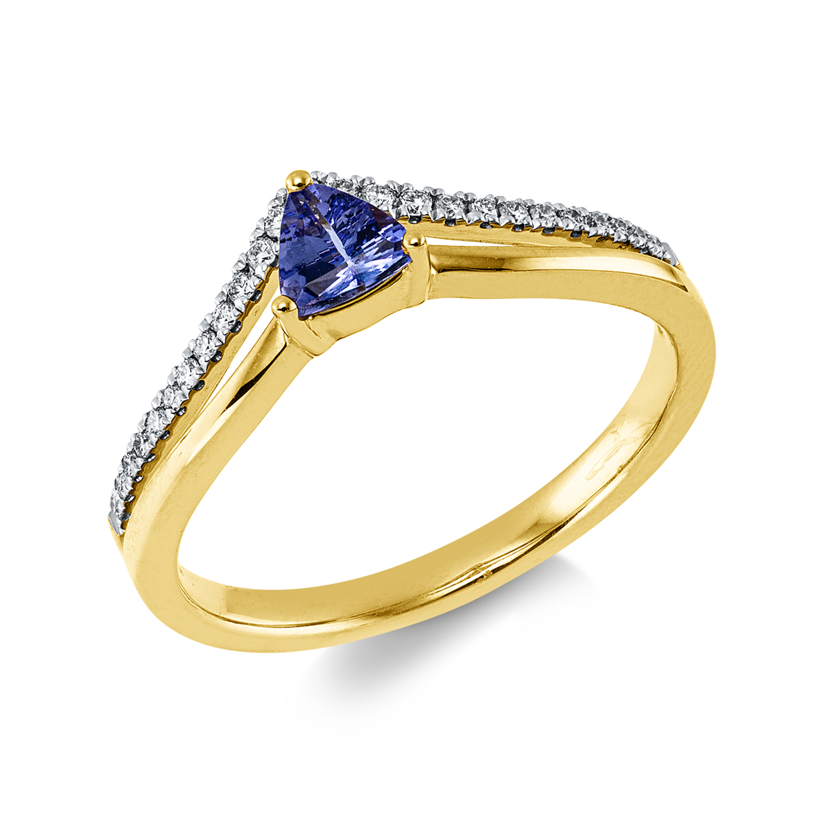 diamond full cut tanzanite colored stone fashion ring in yellow gold / white gold