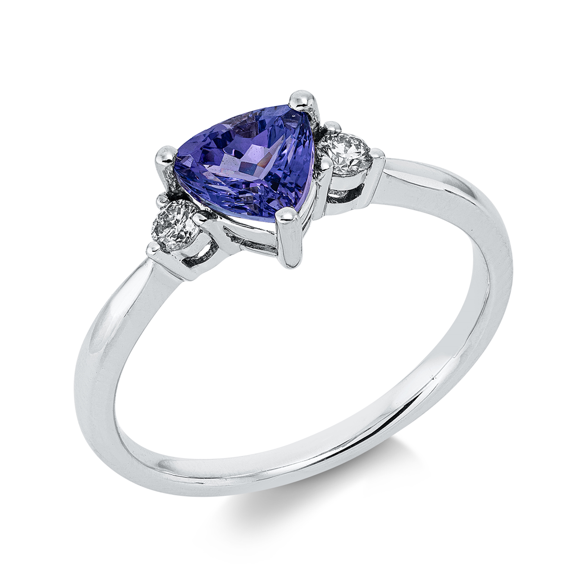 diamond full cut tanzanite colored stone fashion ring in white gold