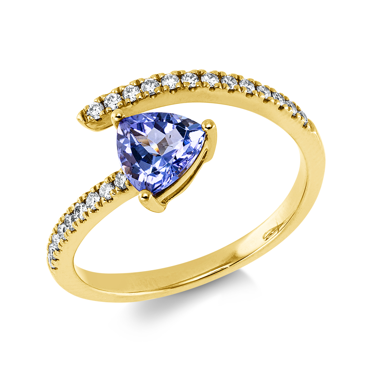 diamond full cut tanzanite colored stone fashion ring in yellow gold
