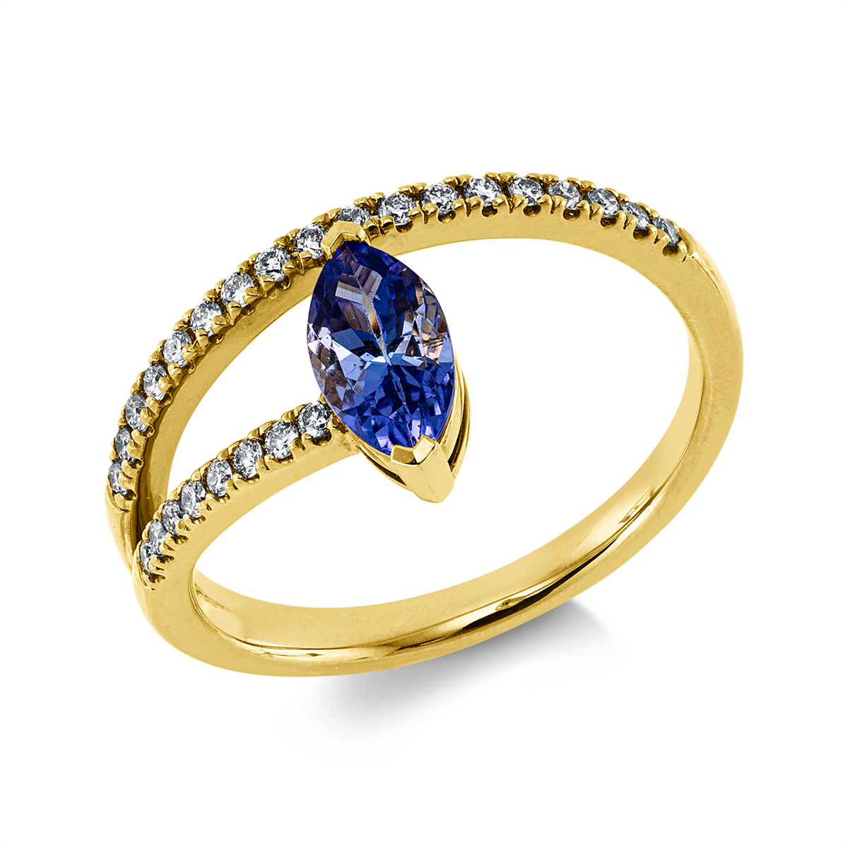 diamond full cut tanzanite colored stone fashion ring in yellow gold