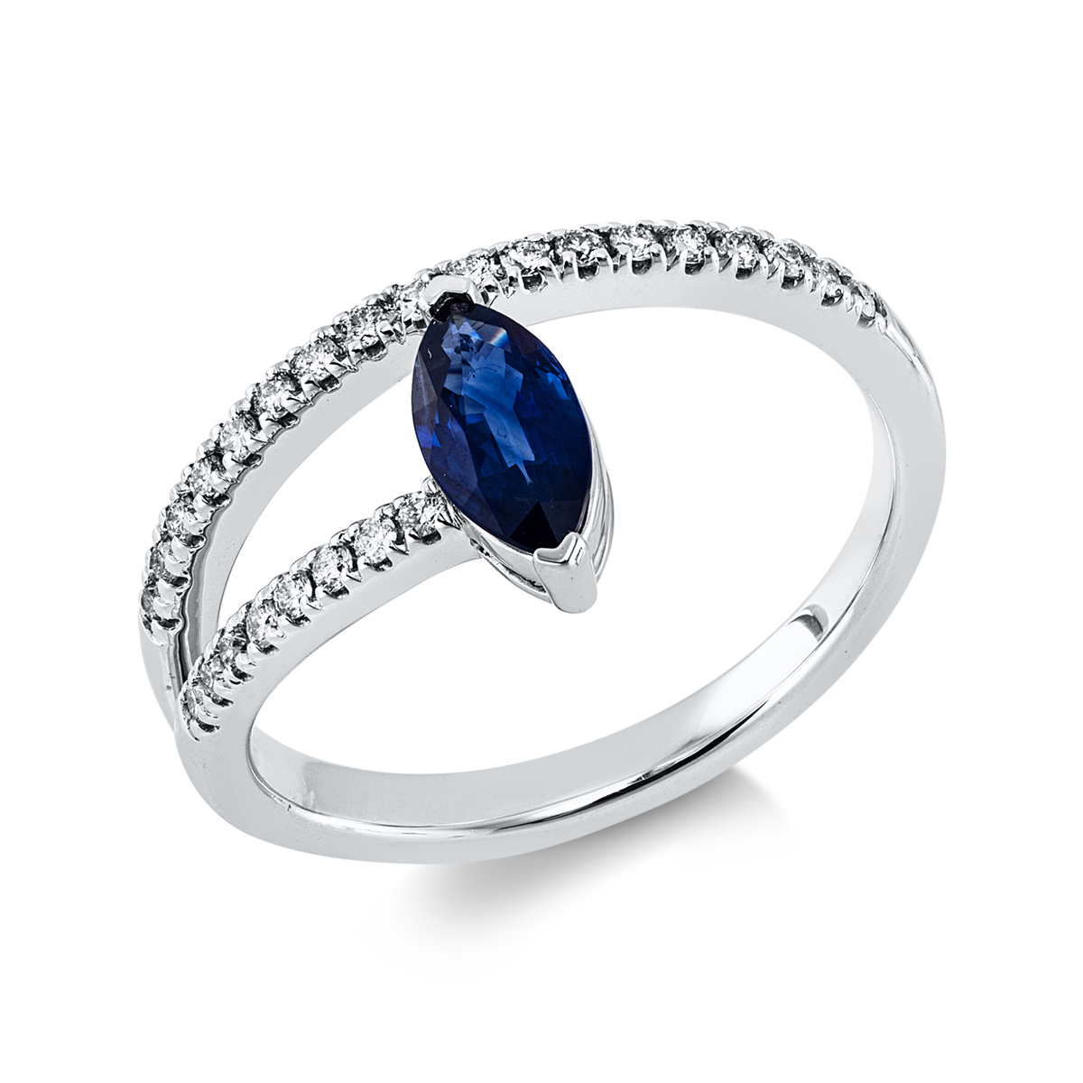 diamond full cut sapphire colored stone fashion ring in white gold
