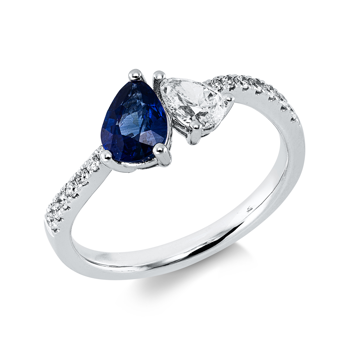 diamond full cut sapphire colored stone classic ring in white gold