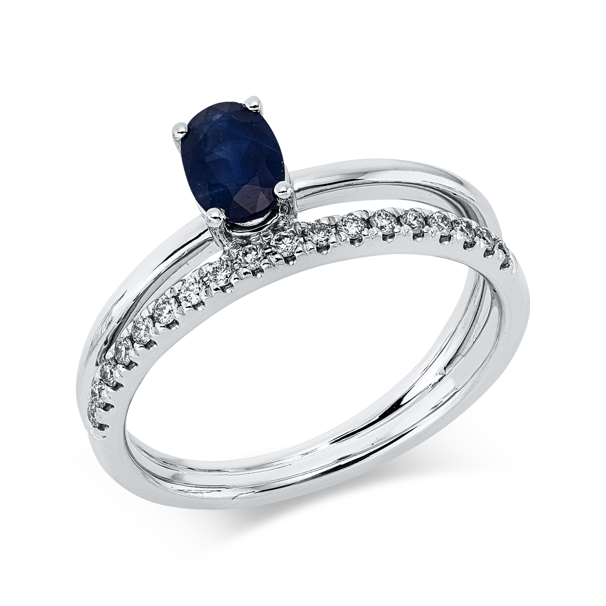 diamond full cut sapphire colored stone classic ring in white gold