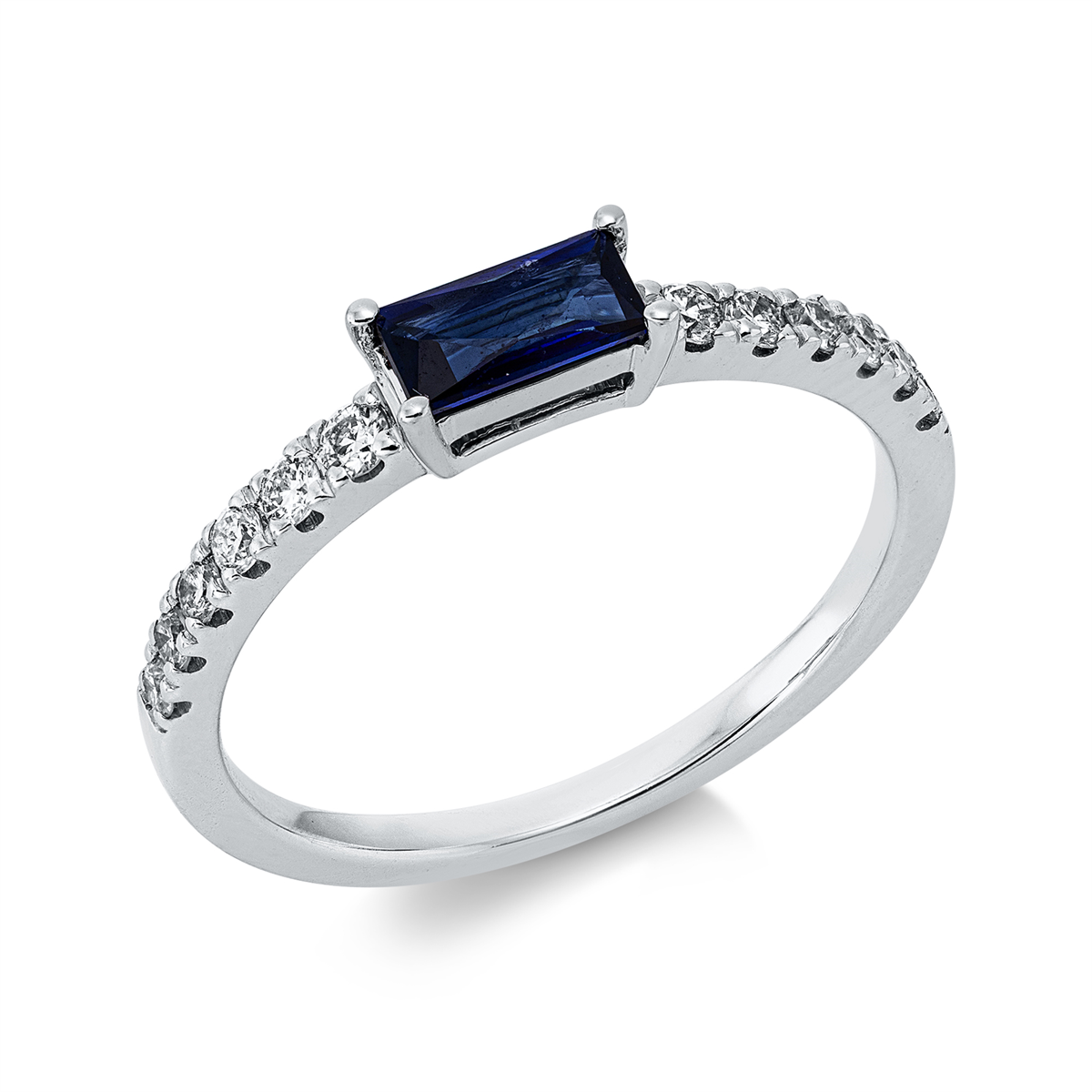 diamond full cut sapphire colored stone classic ring in white gold