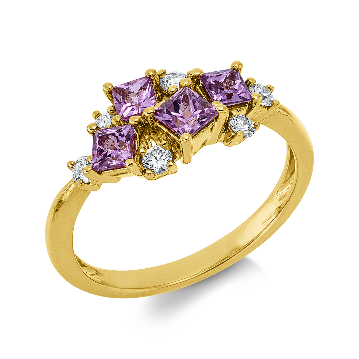 diamond full cut sapphire colored stone classic ring in yellow gold