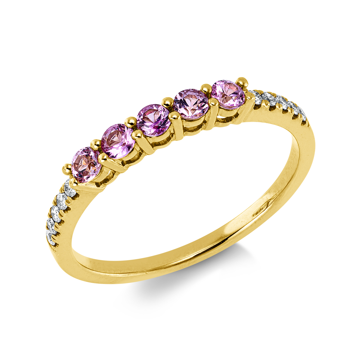diamond full cut sapphire colored stone classic ring in yellow gold