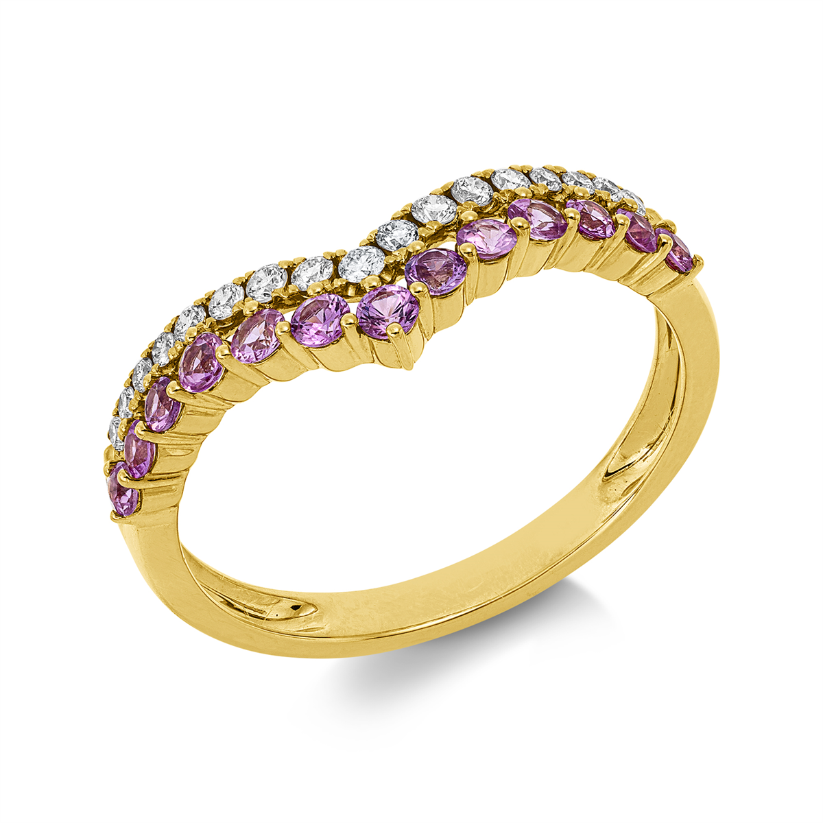 diamond full cut sapphire colored stone classic ring in yellow gold