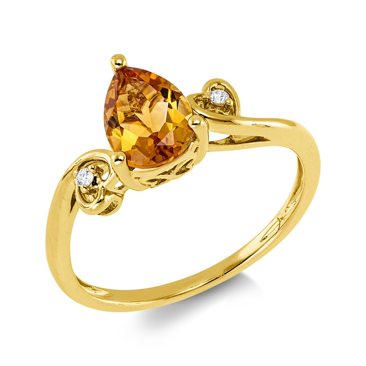 diamond full cut citrine colored stone fashion ring in yellow gold