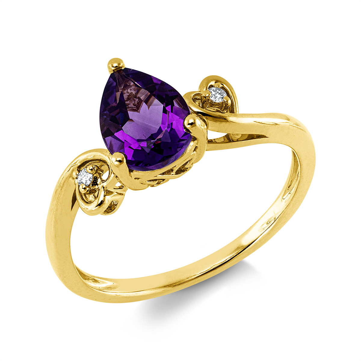 diamond full cut amethyst colored stone fashion ring in yellow gold