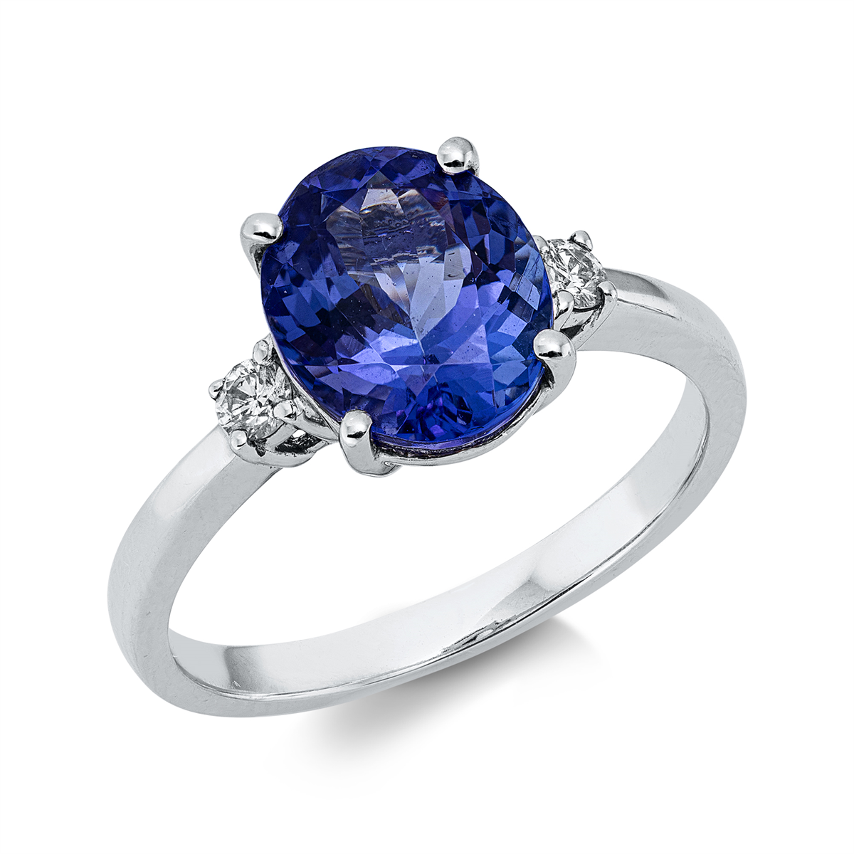 diamond full cut tanzanite colored stone classic ring in white gold