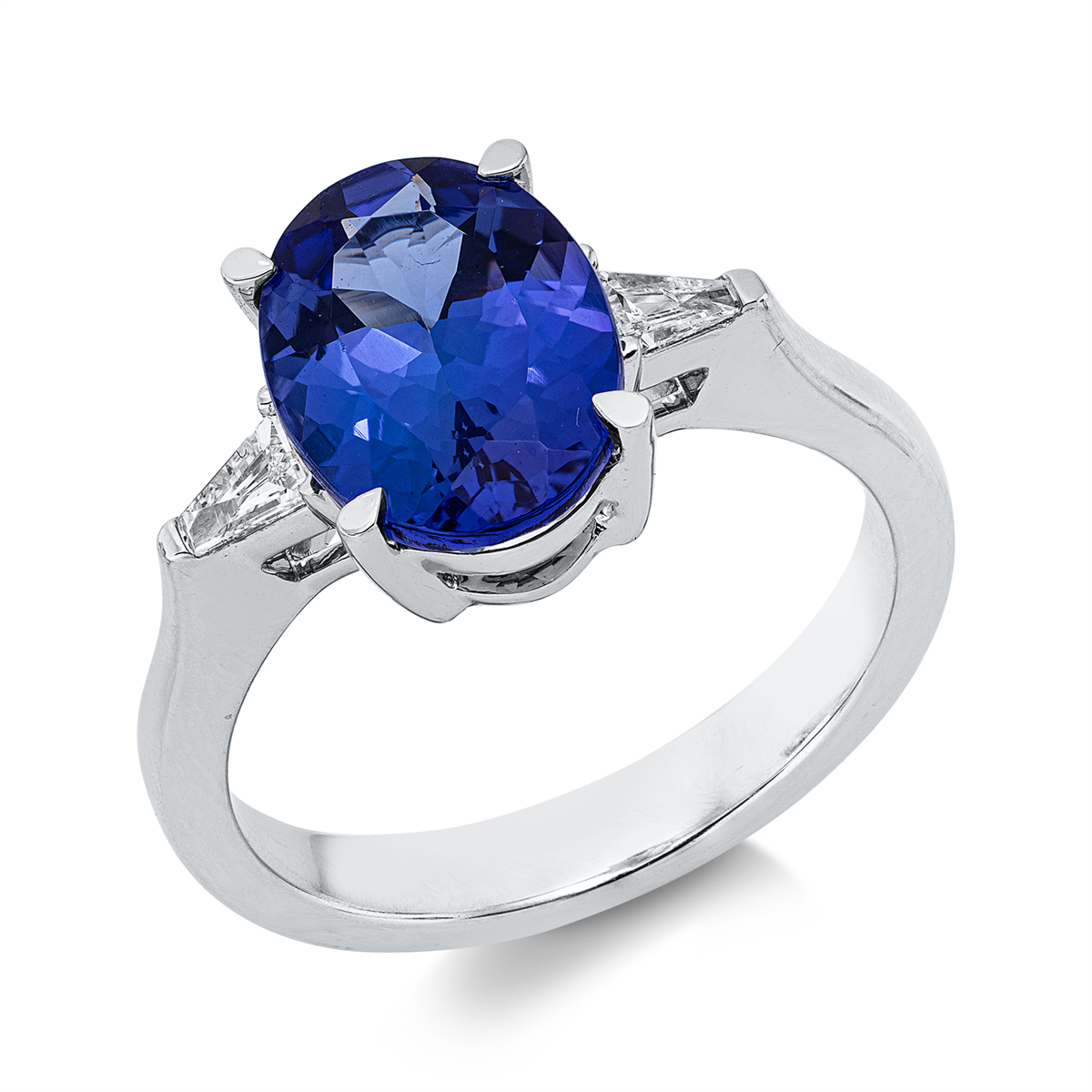 taper tanzanite colored stone classic ring in white gold