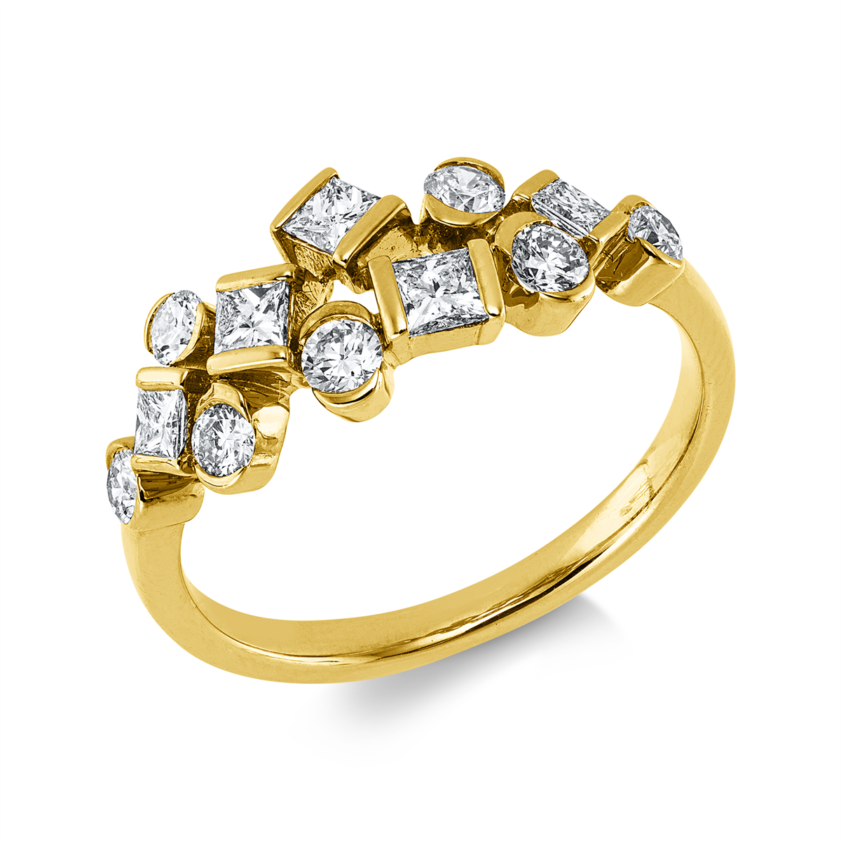 diamond full cut  modern woman ring in yellow gold