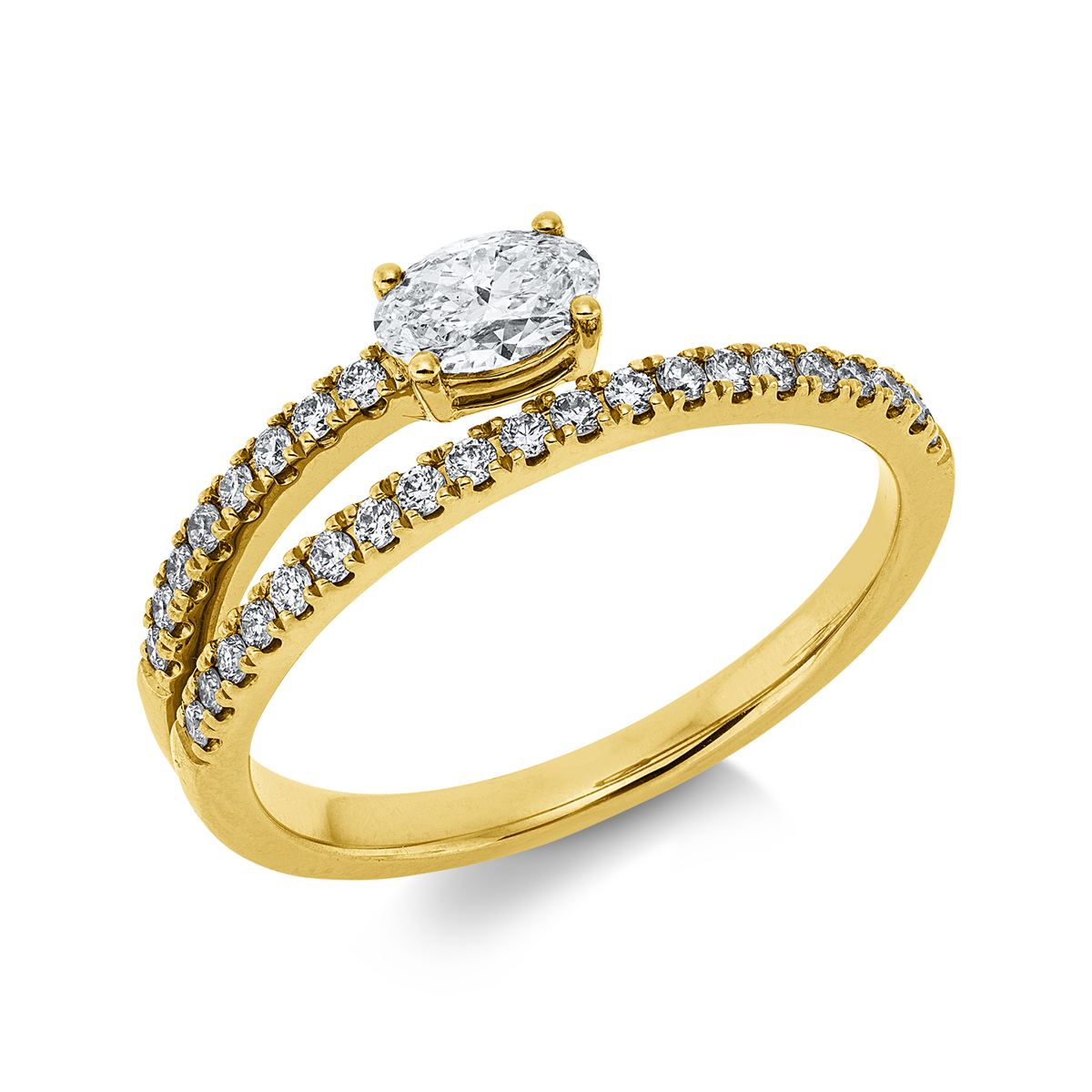 diamond full cut  modern woman ring in yellow gold