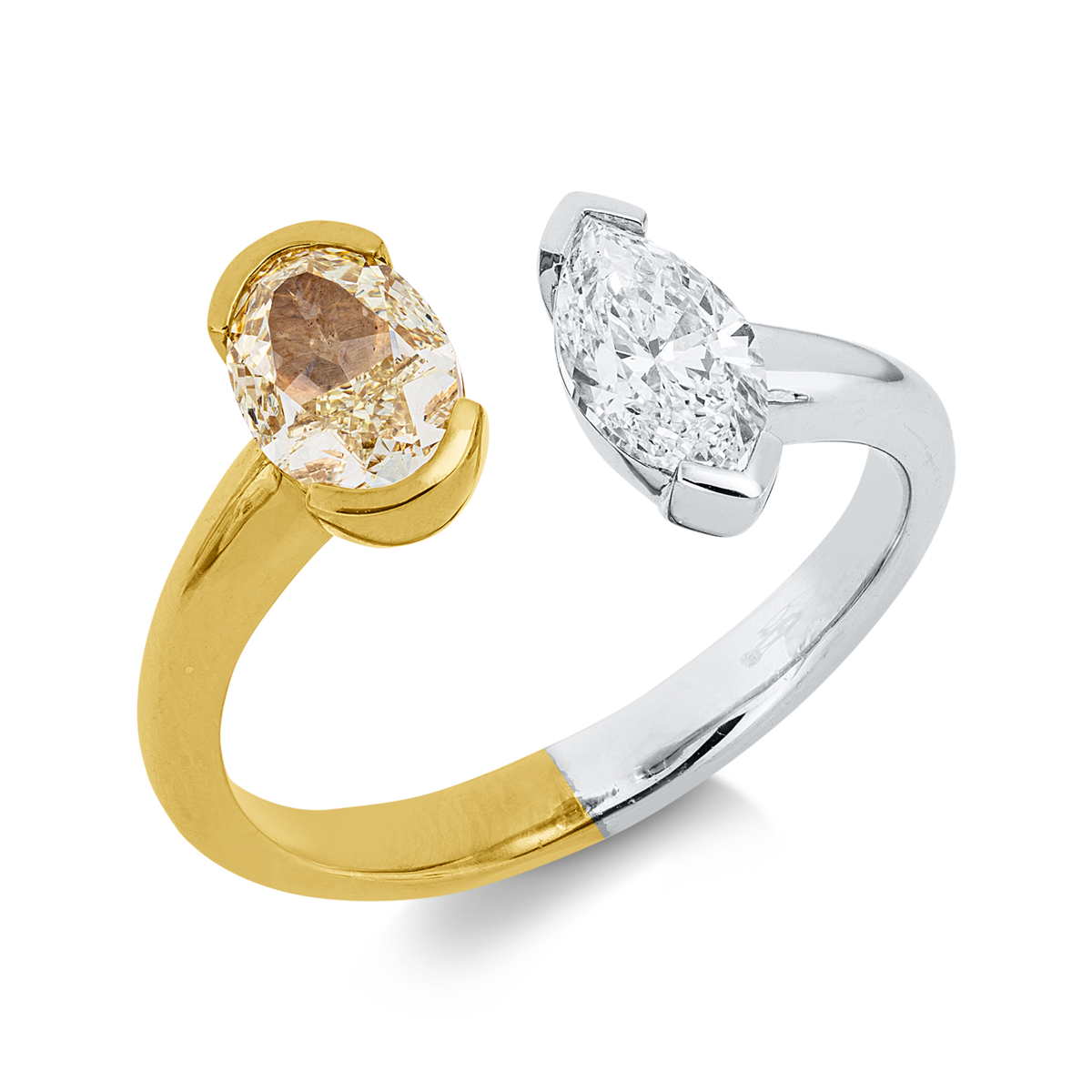 marquise  fancy colored diamond ring in white gold / yellow gold