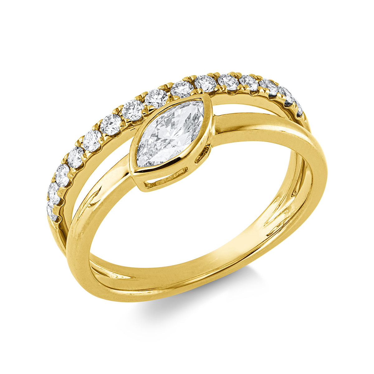 diamond full cut  modern woman ring in yellow gold
