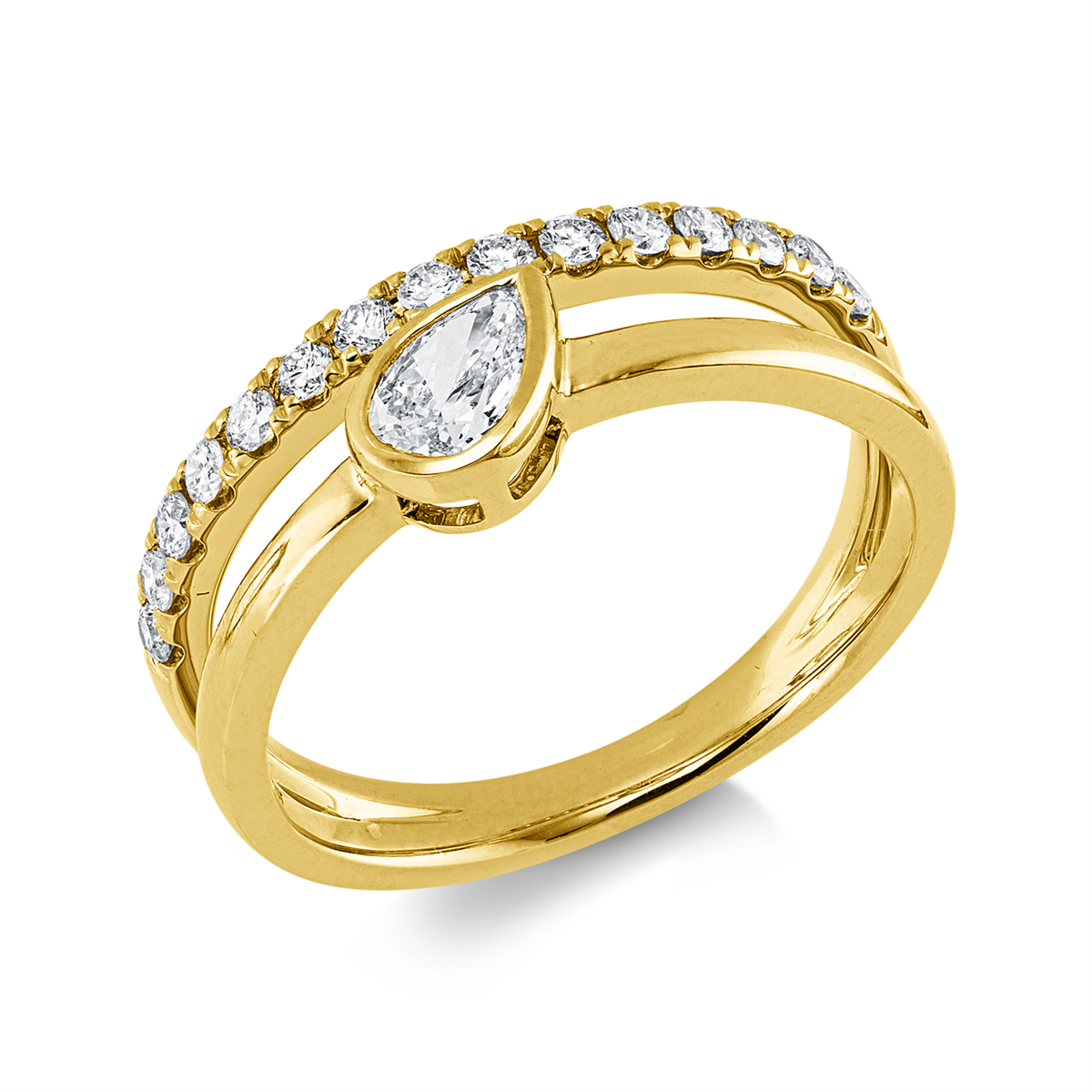 diamond full cut  modern woman ring in yellow gold