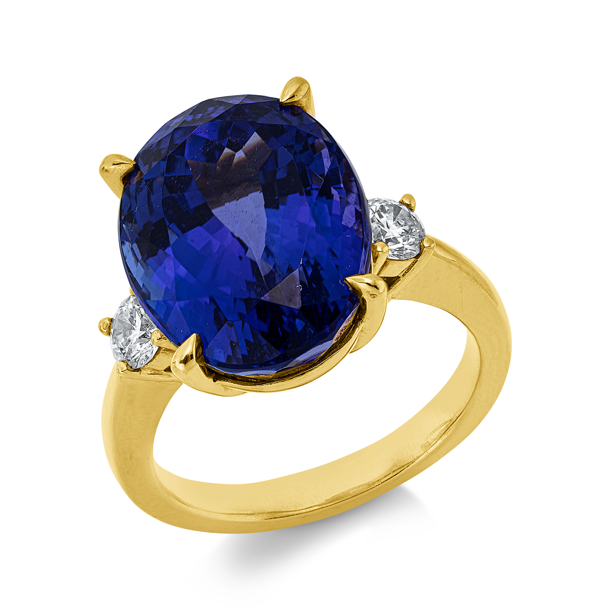 diamond full cut tanzanite colored stone classic ring in yellow gold