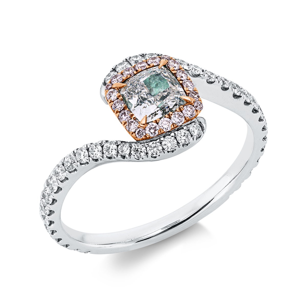 diamond full cut  fancy colored diamond ring in whitegold / rosegold