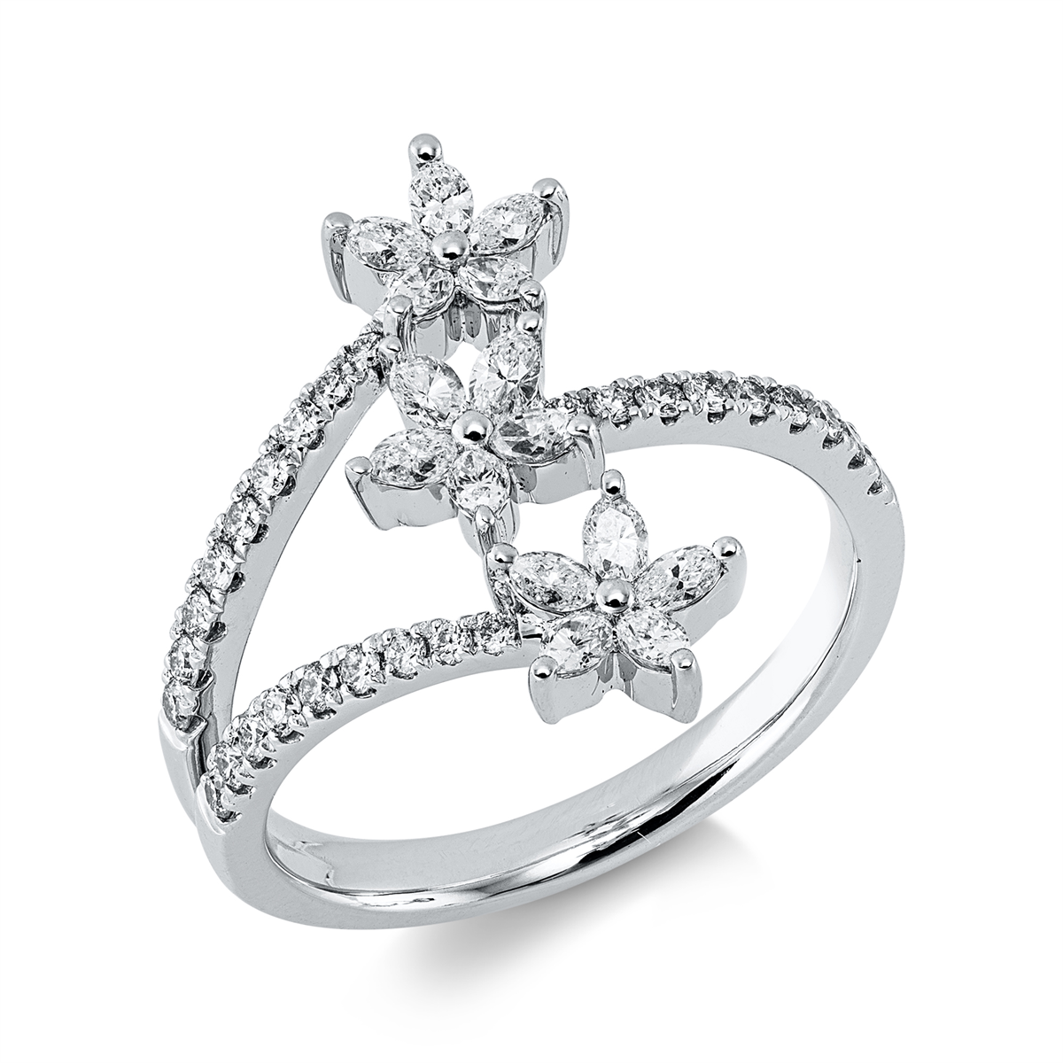 diamond full cut  modern woman ring in white gold