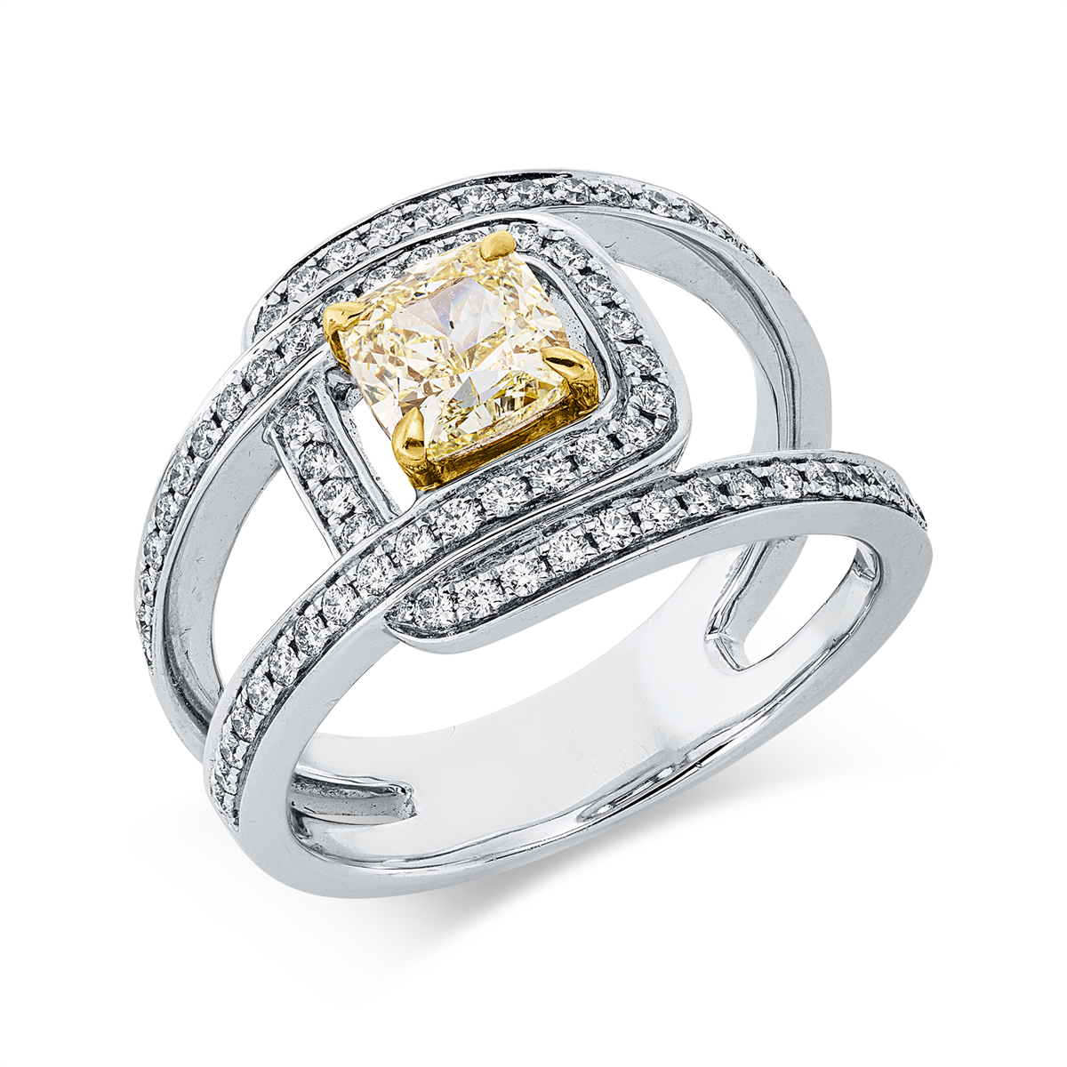 diamond full cut  fancy colored diamond ring in white gold / yellow gold