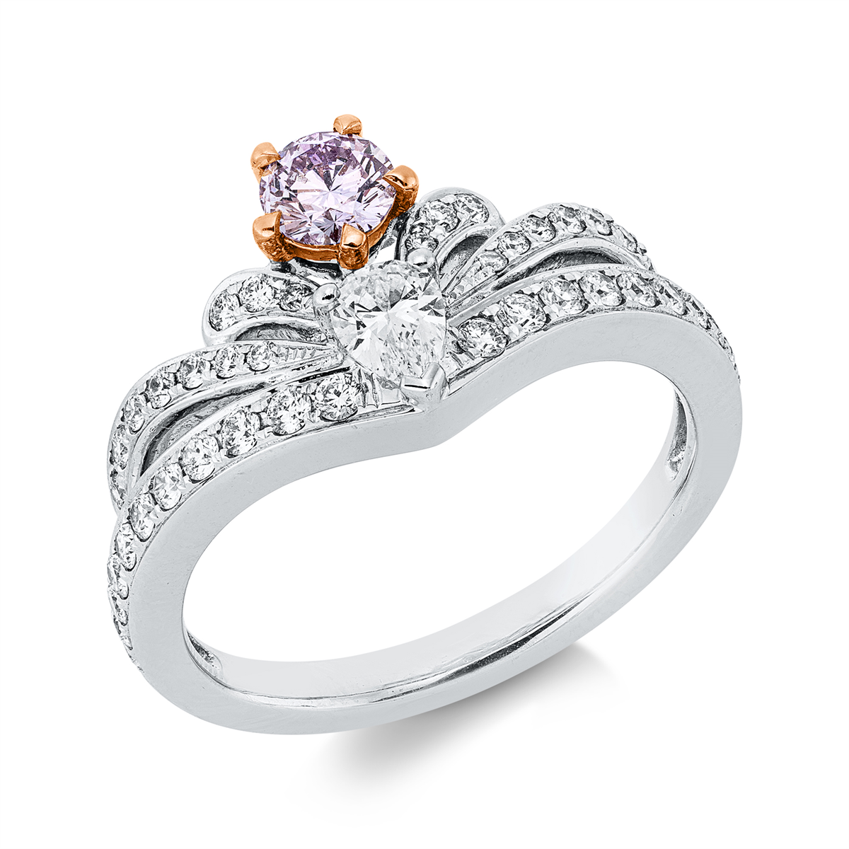 diamond full cut  fancy colored diamond ring in whitegold / rosegold