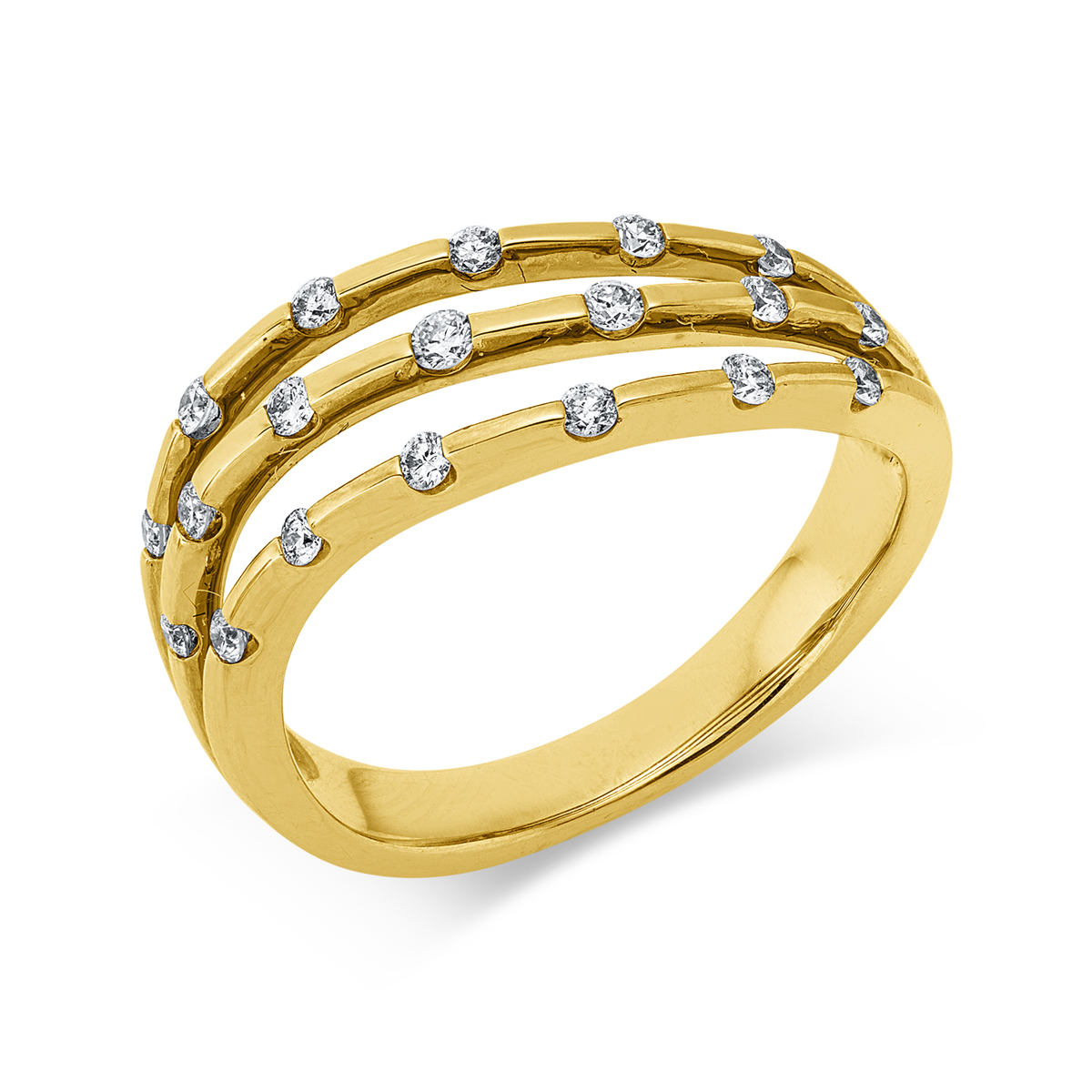diamond full cut  modern woman ring in yellow gold