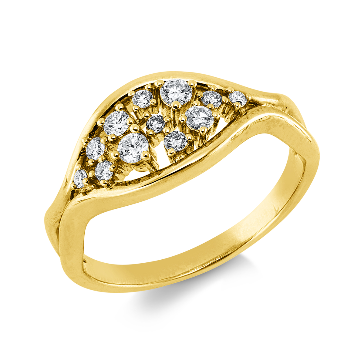 diamond full cut  modern woman ring in yellow gold
