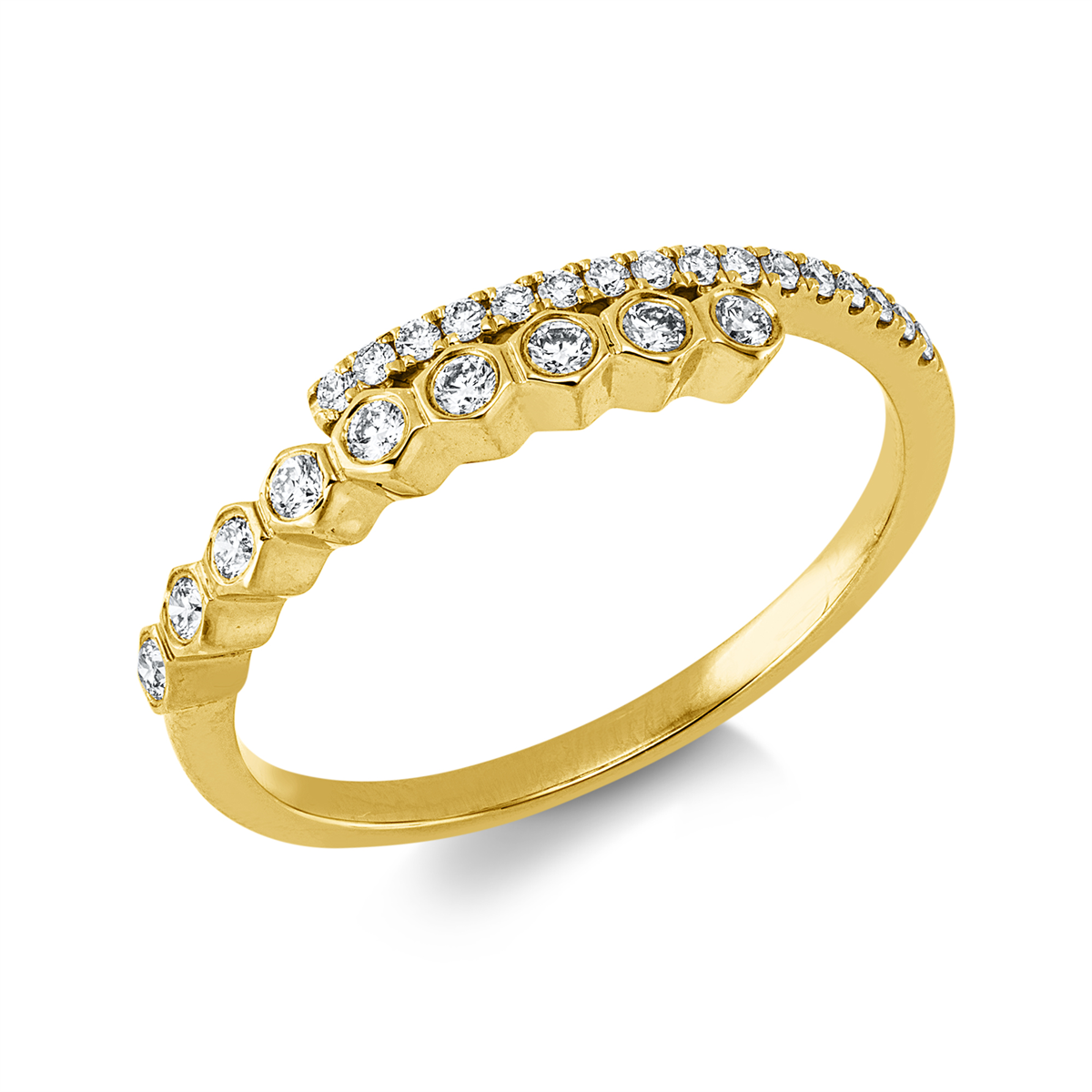 diamond full cut  modern woman ring in yellow gold