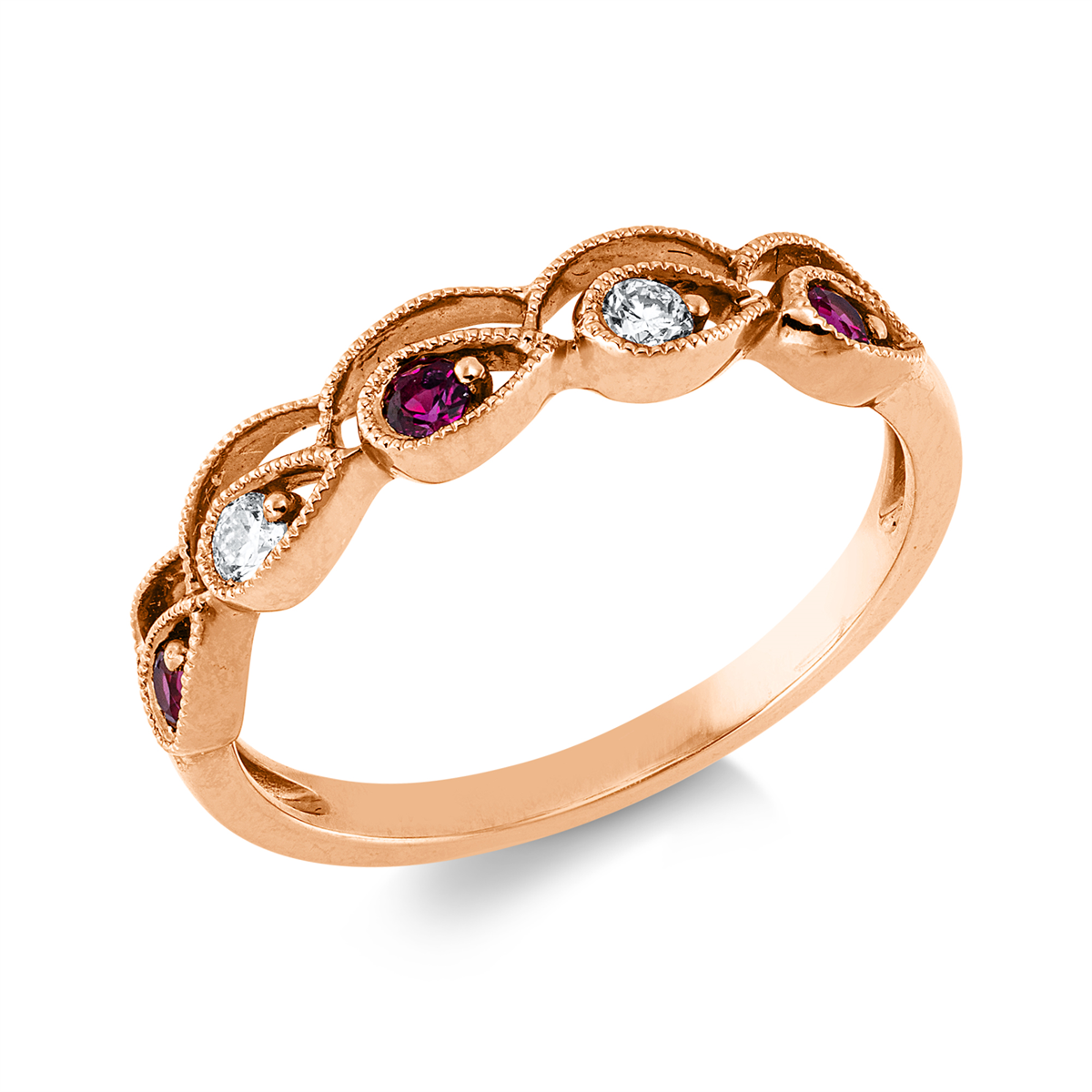 diamond full cut ruby colored stone classic ring in red gold