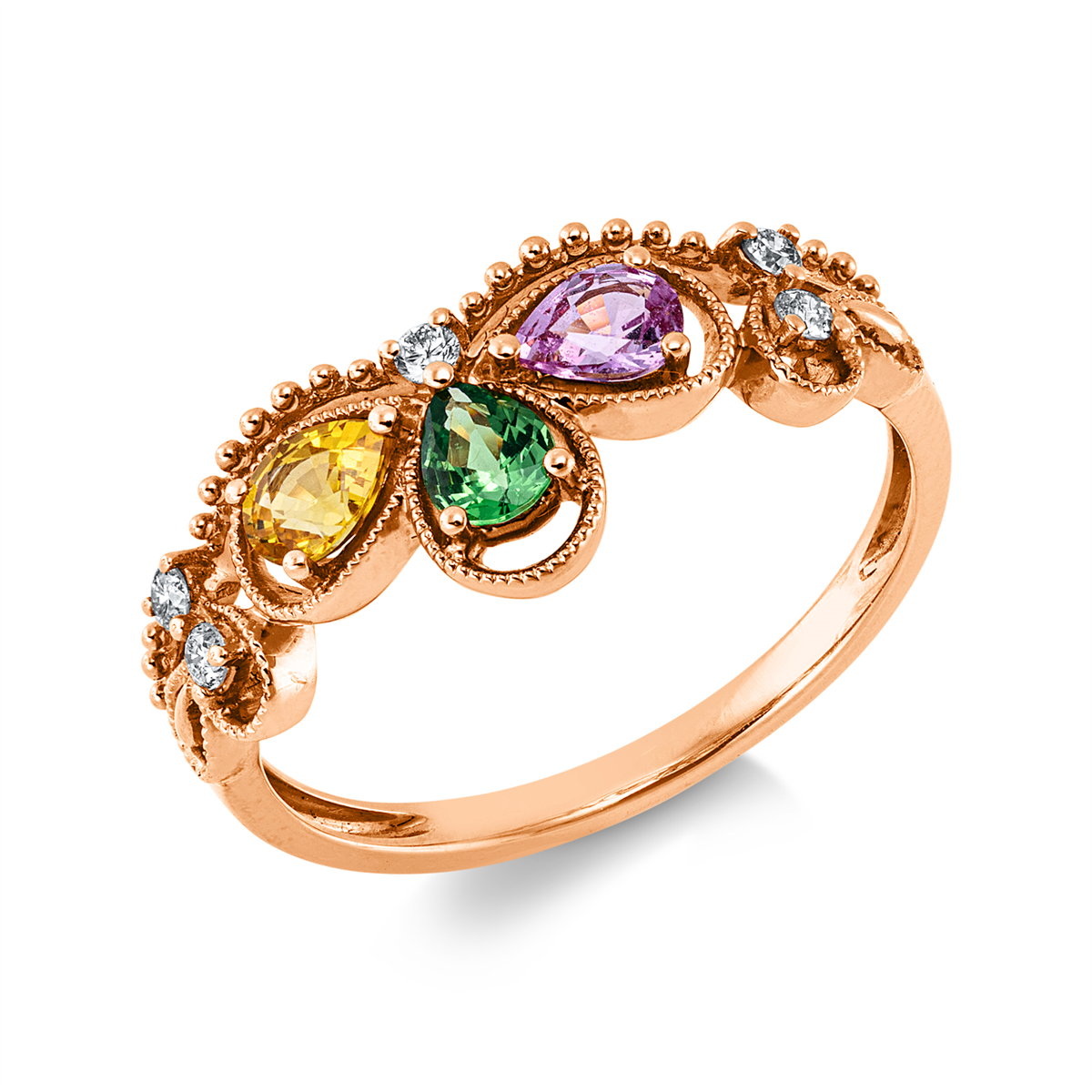 diamond full cut sapphire colored stone classic ring in red gold