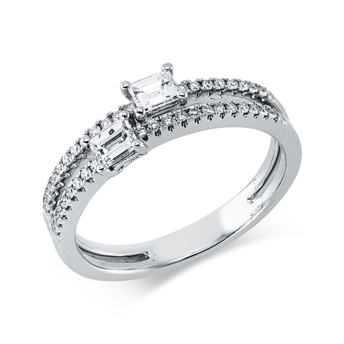 diamond full cut  baguette ring in white gold