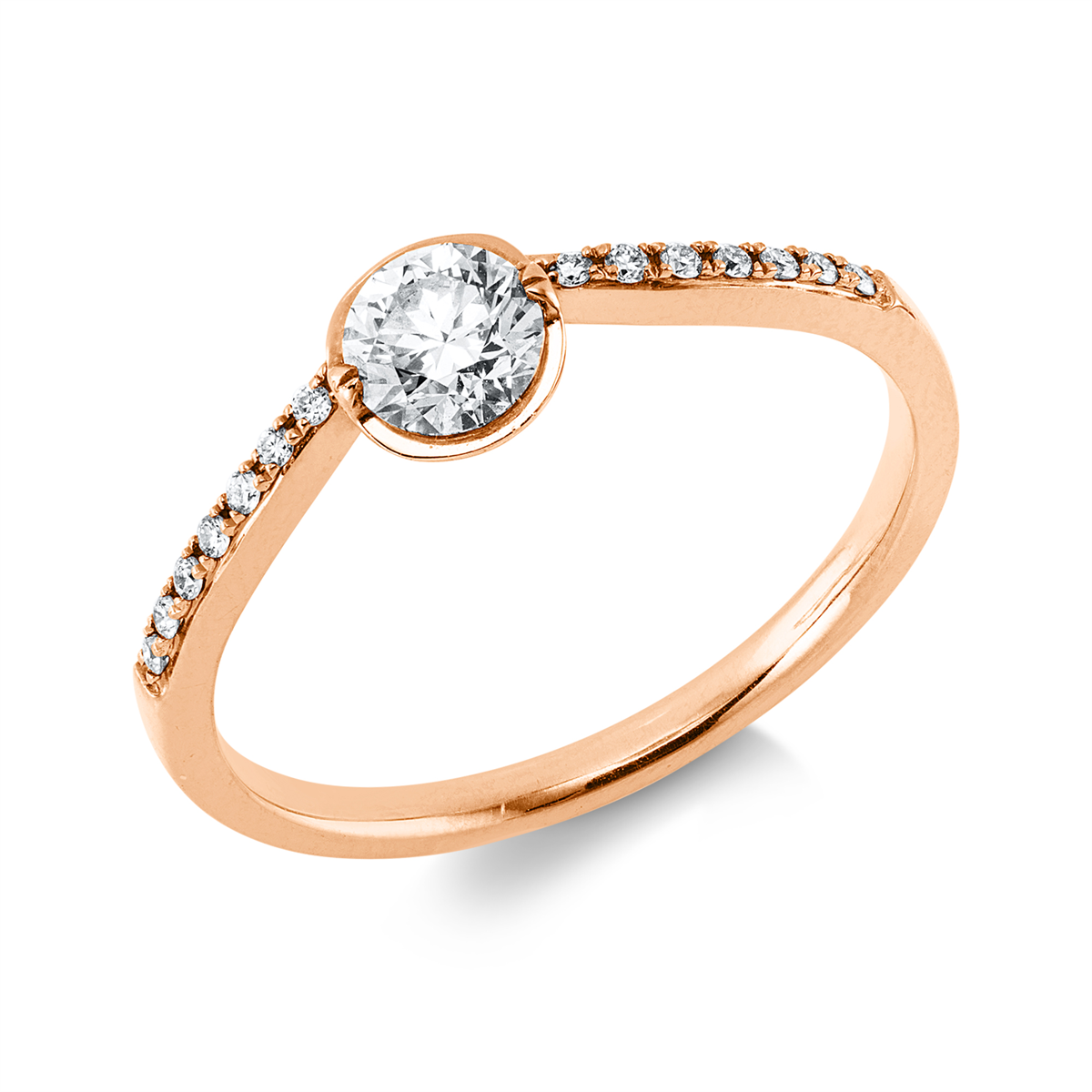 diamond full cut  solitaire with accent stones ring in red gold