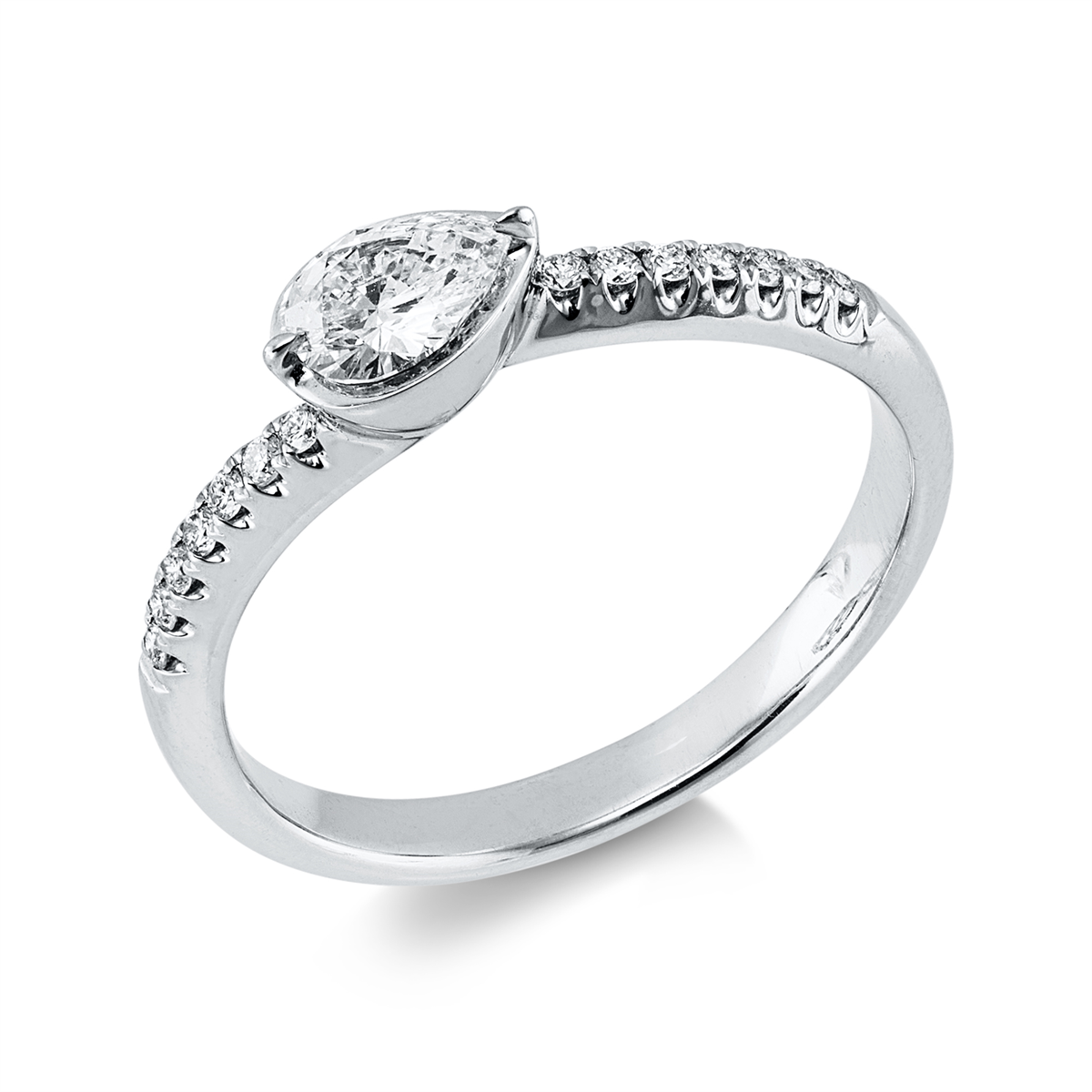 diamond full cut  solitaire with accent stones ring in white gold