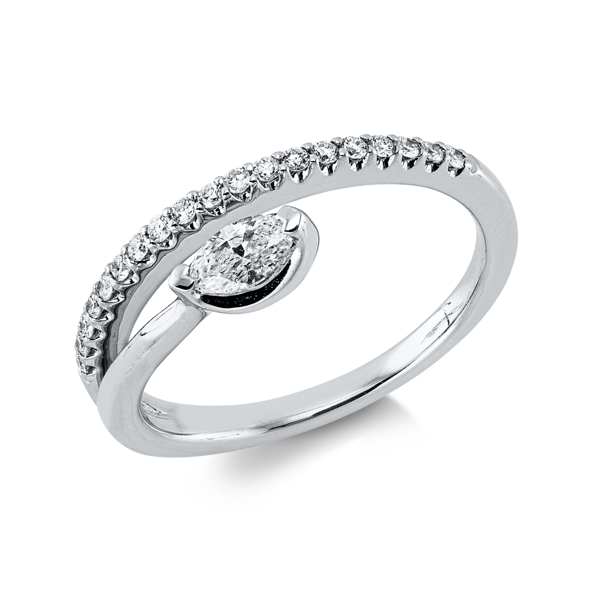 diamond full cut  solitaire with accent stones ring in white gold