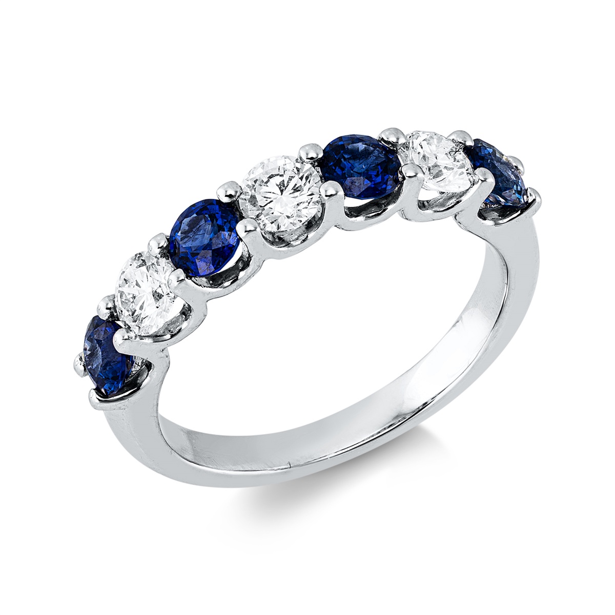 diamond full cut sapphire colored stone classic ring in white gold