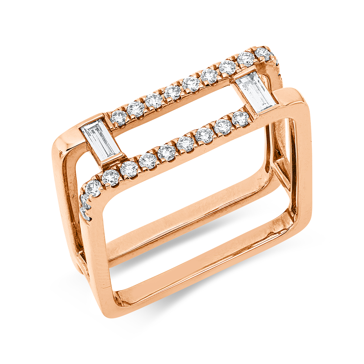 diamond full cut  baguette ring in red gold