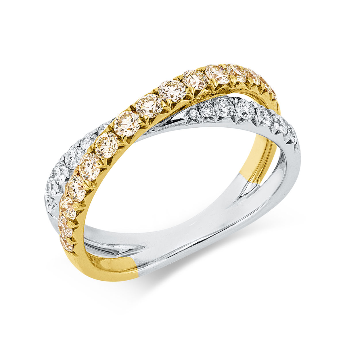 diamond full cut  fancy colored diamond ring in white gold / yellow gold