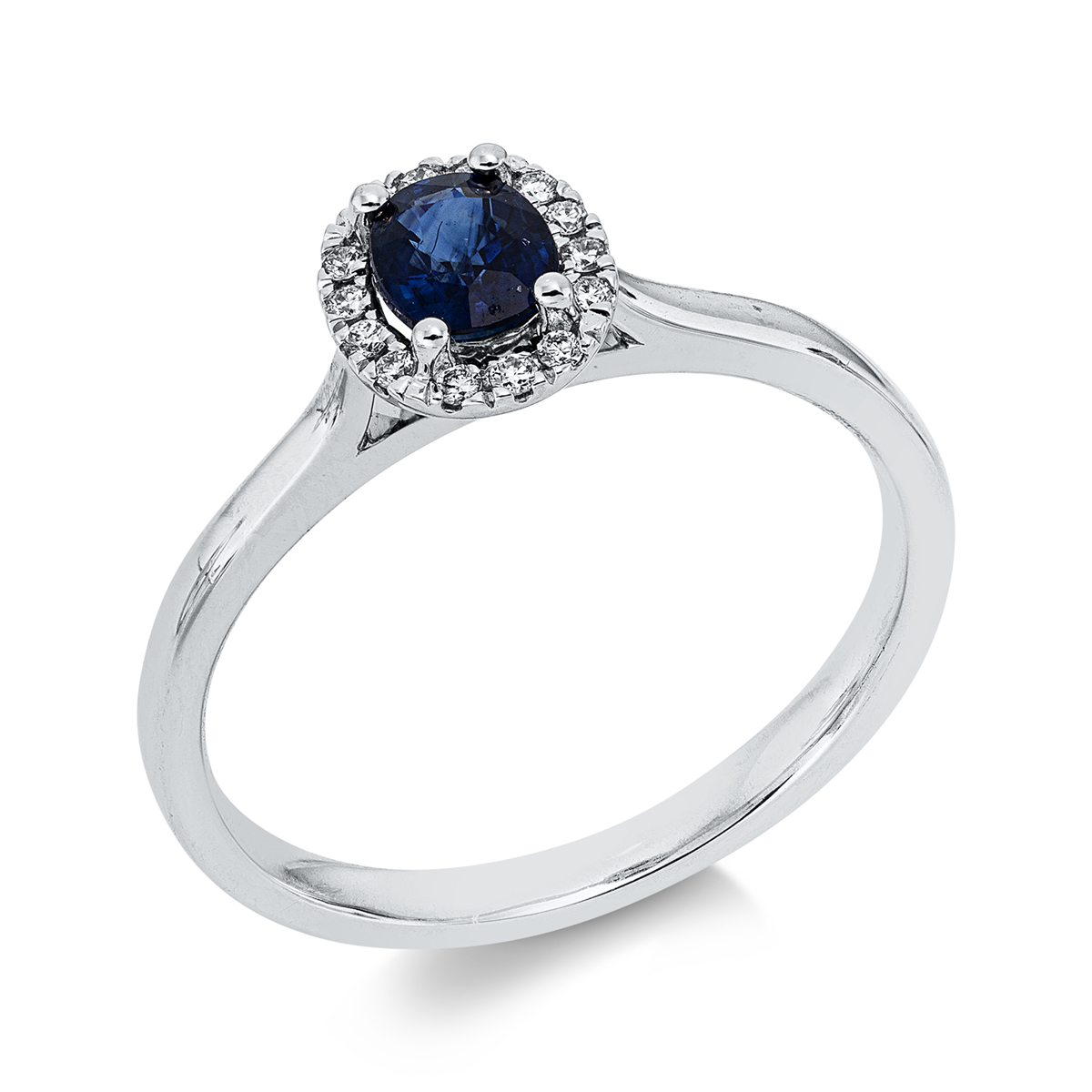 diamond full cut sapphire colored stone classic ring in white gold