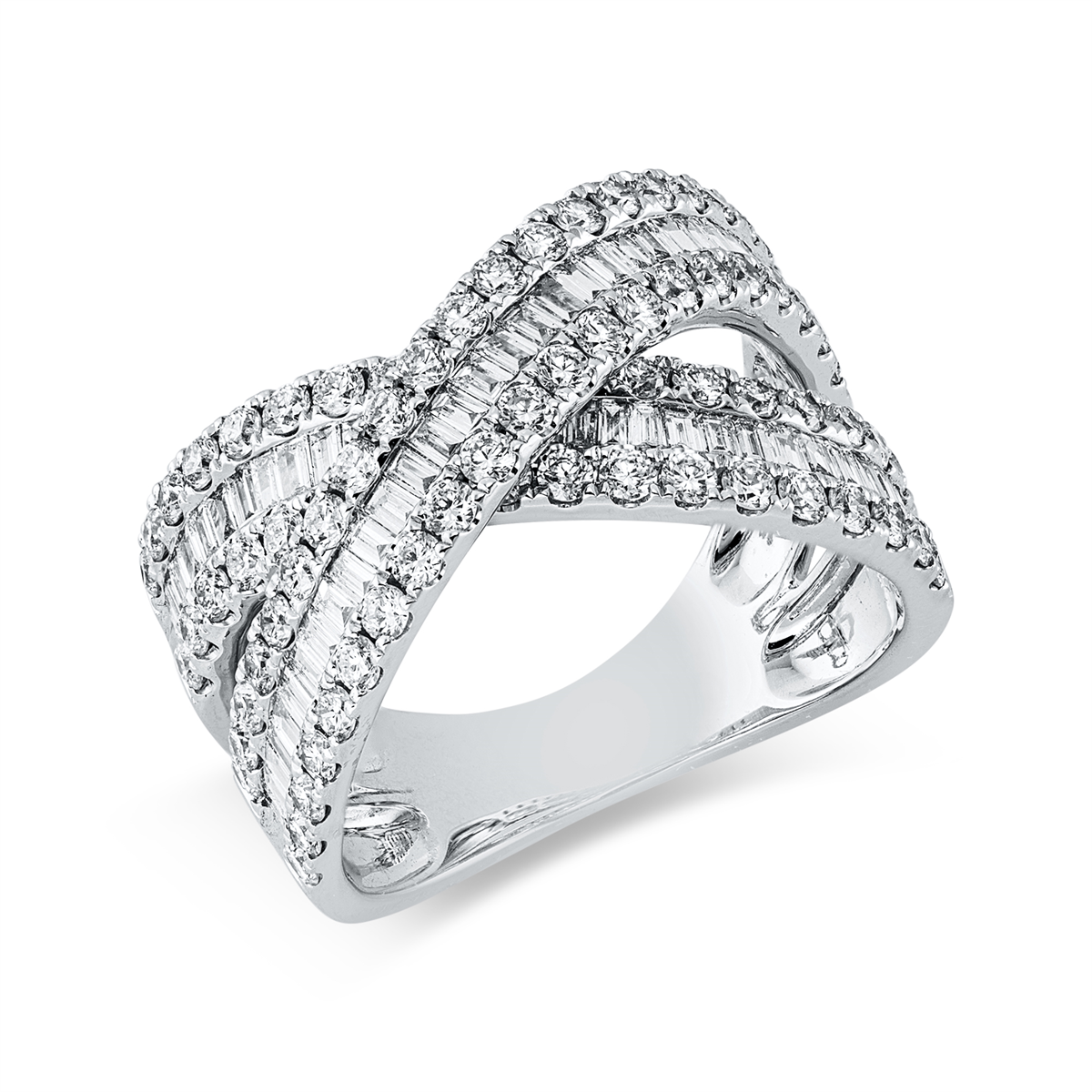 diamond full cut  baguette ring in white gold