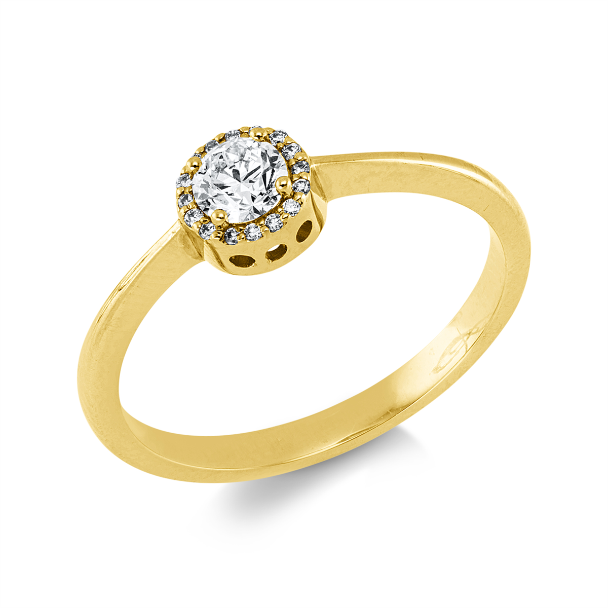 diamond full cut  solitaire with accent stones ring in yellow gold