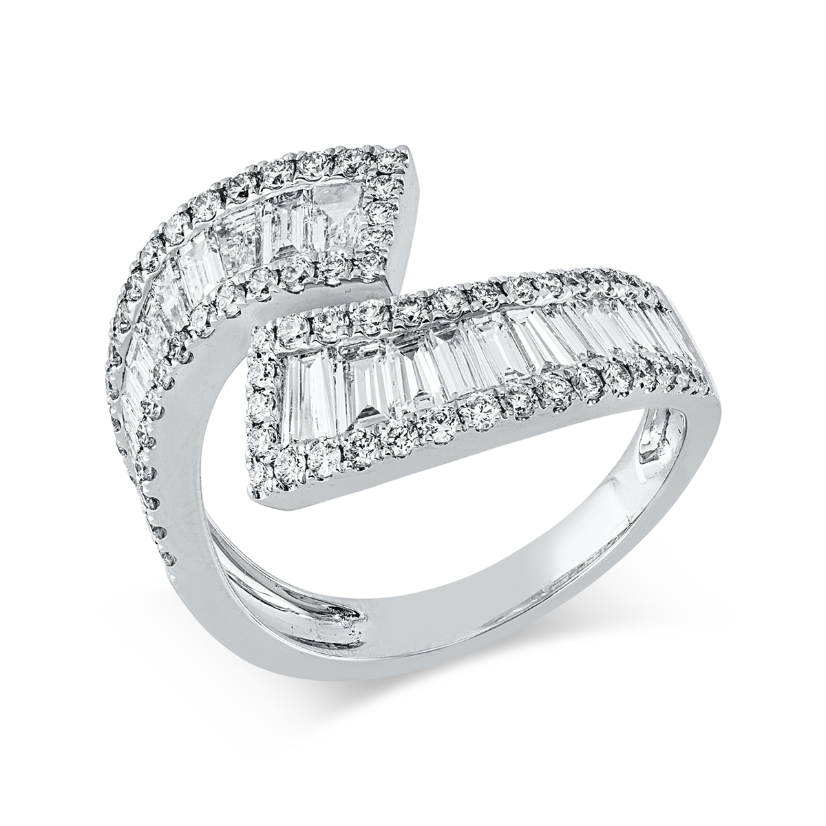 diamond full cut  baguette ring in white gold