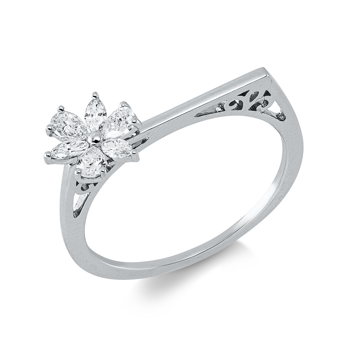 pear shape  modern woman ring in white gold