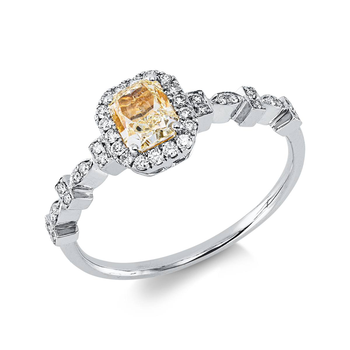 diamond full cut  fancy colored diamond ring in white gold