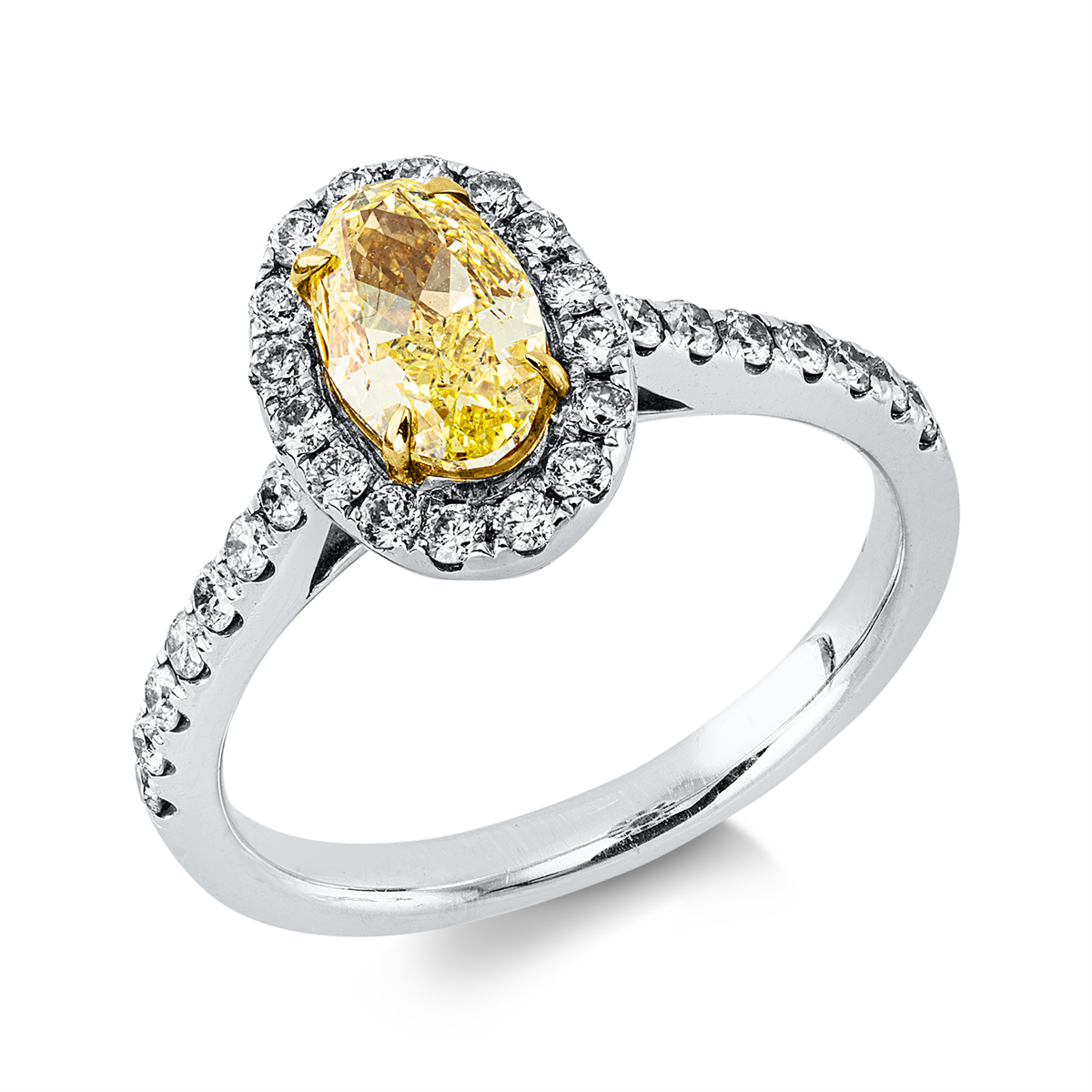 diamond full cut  fancy colored diamond ring in white gold / yellow gold