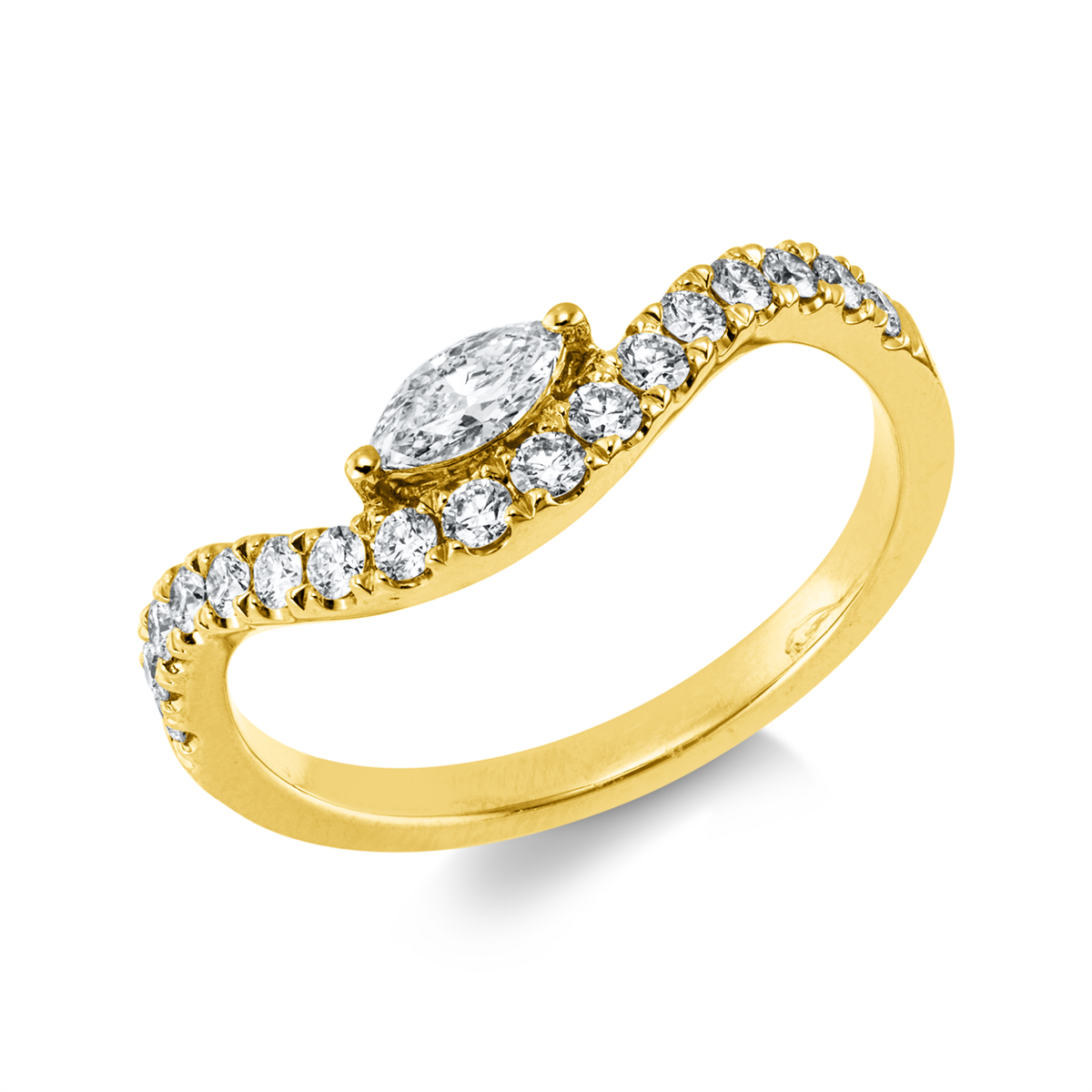 diamond full cut  modern woman ring in yellow gold
