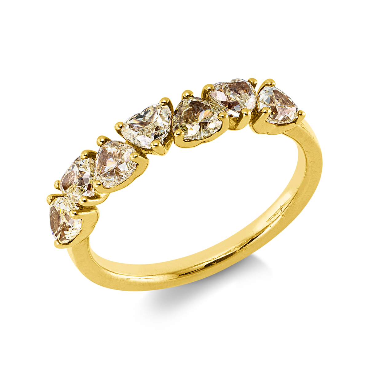 heart shape  fancy colored diamond ring in yellow gold