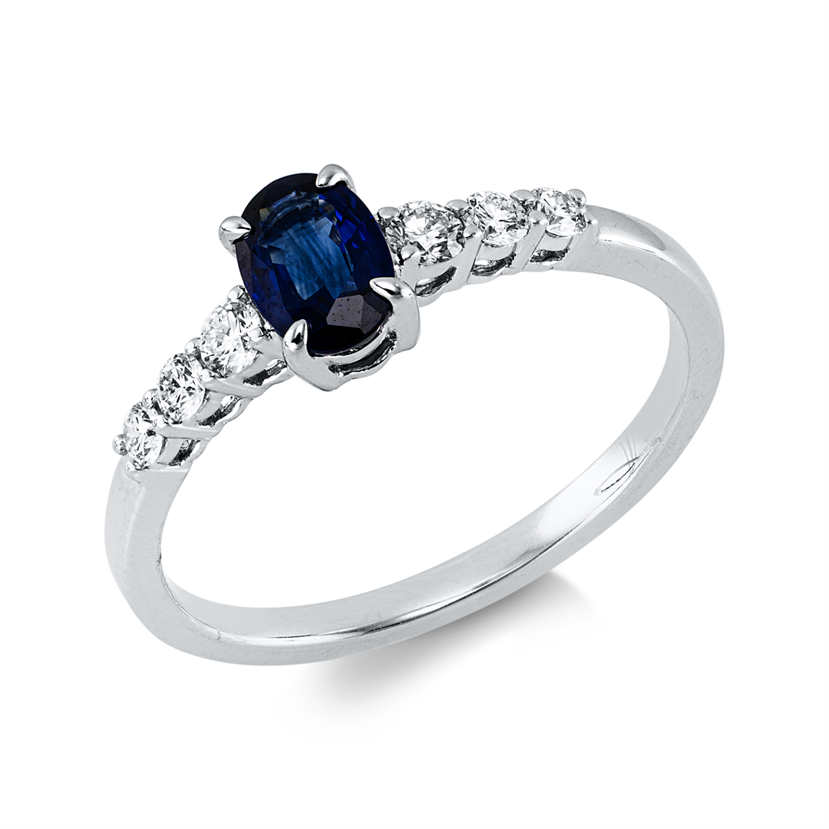 diamond full cut sapphire colored stone classic ring in white gold