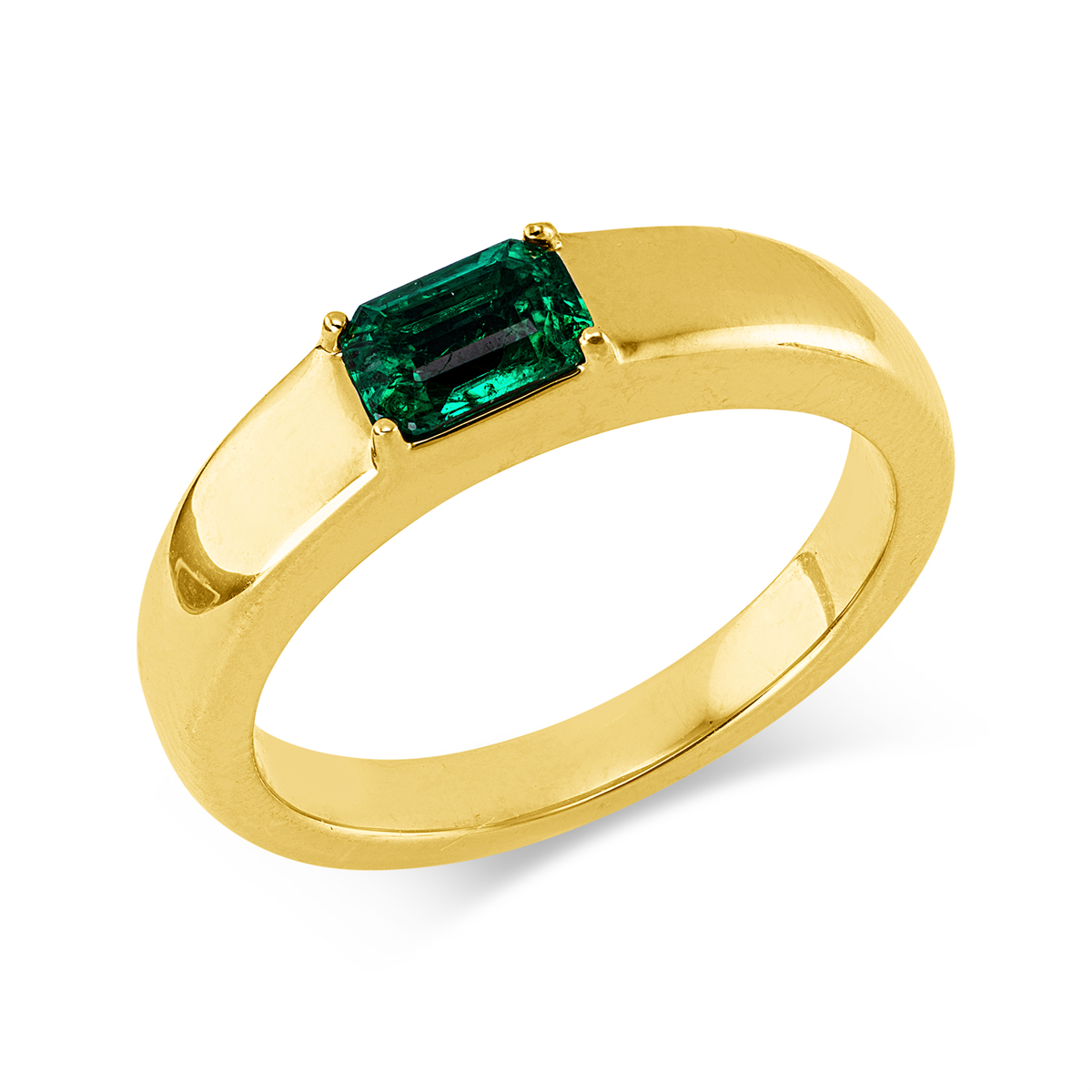 diamond full cut emerald colored stone classic ring in yellow gold