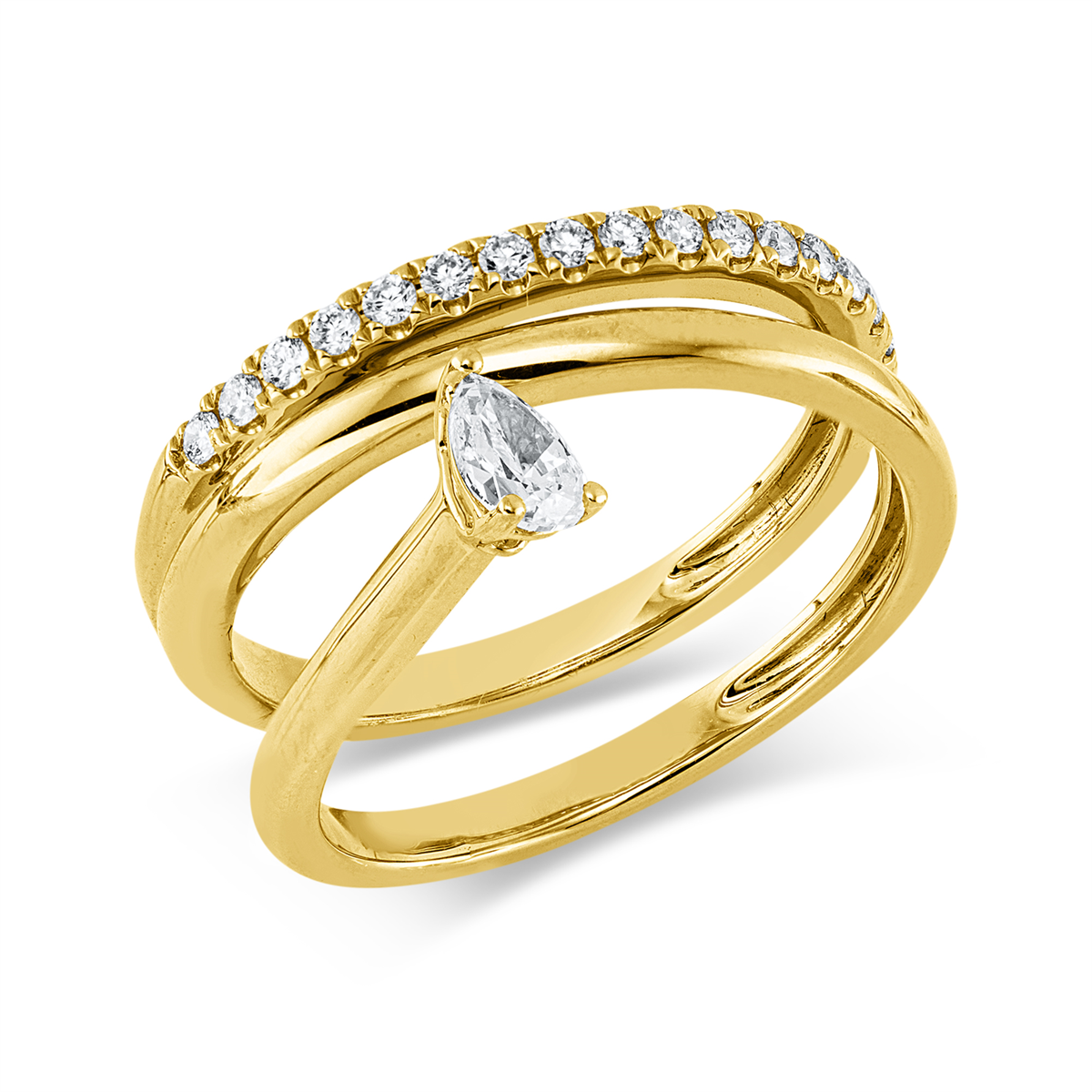 pear shape  modern woman ring in yellow gold