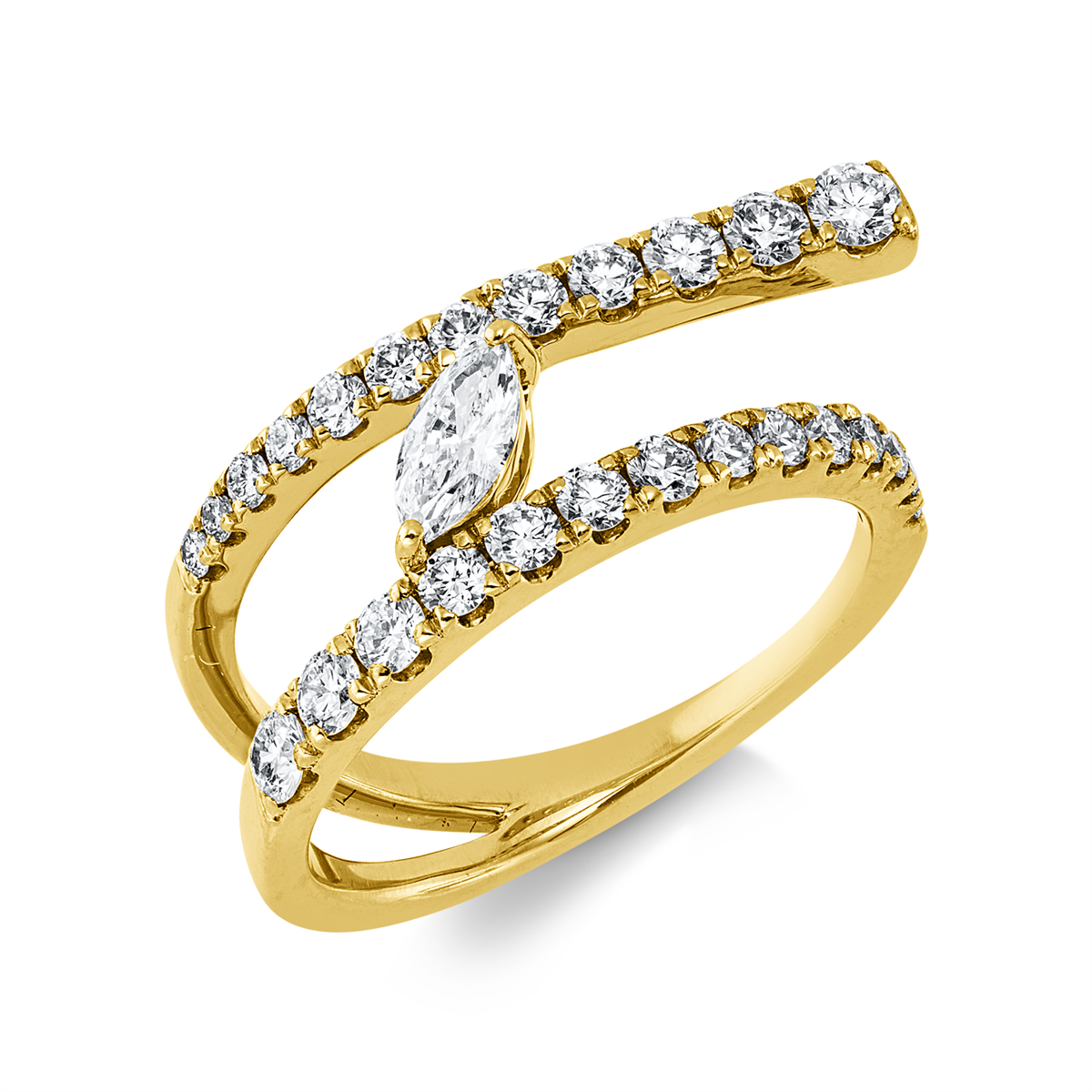 diamond full cut  modern woman ring in yellow gold